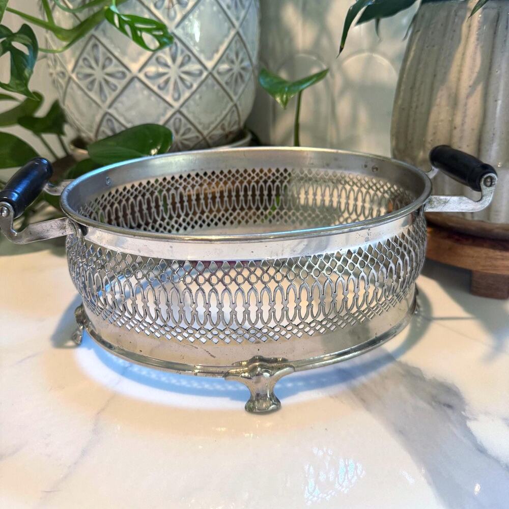 Vintage Silverplate Reticulated Oval Footed Casserole Holder
